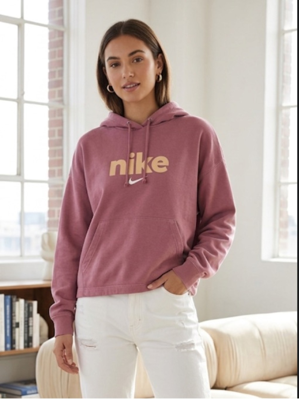 Nike Pink Hoodie with Yellow Logo